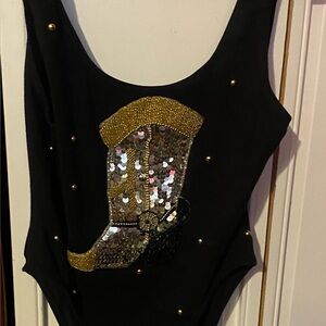 CACHE 80’s Sequin Cowboy Boot Bodysuit. SizeM but I would say closer S